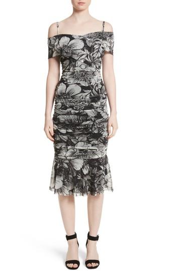 Women's Fuzzi Print Tulle Ruched Off The Shoulder Dress - Black