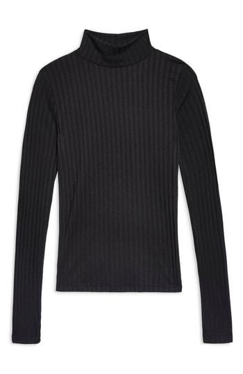 Women's Topshop Funnel Neck Shirt Us (fits Like 0-2) - Black