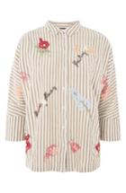 Women's Topshop Embroidered Seersucker Shirt Us (fits Like 0-2) - Beige