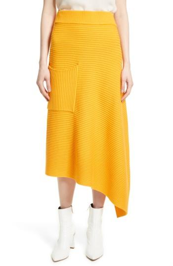 Women's Tibi Asymmetrical Rib Merino Wool Skirt - Orange