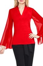 Women's Vince Camuto Bell Sleeve Side Ruched Chiffon Top - Red