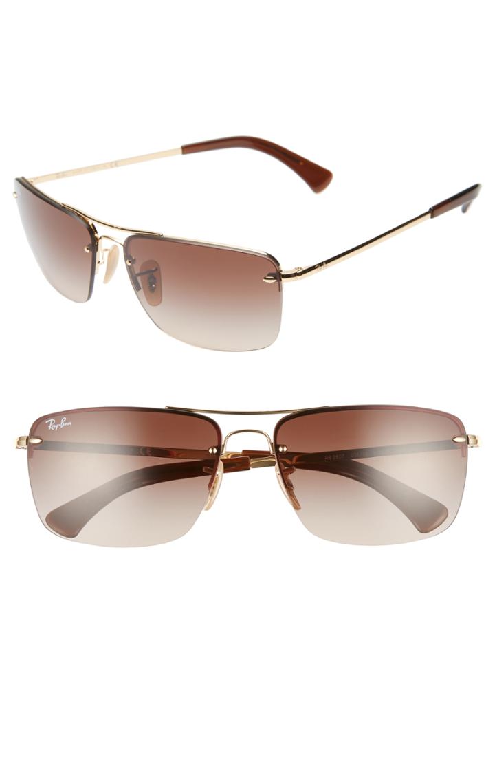 Women's Ray-ban 61mm Gradient Semi Rimless Navigator Sunglasses - Gold/ Brown Gradient