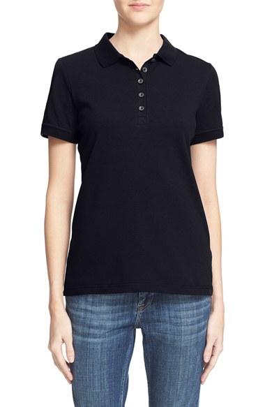 Women's Burberry Check Trim Pique Polo Shirt