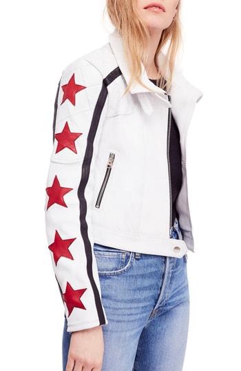 Women's Free People Star Power Leather Moto Jacket - White