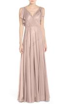 Women's Jenny Yoo 'cassie' V-neck Flutter Sleeve Shimmer Gown - Pink