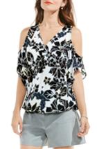 Women's Vince Camuto Floral Exhibit Cold Shoulder Surplice Top