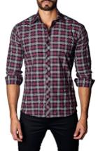 Men's Jared Lang Trim Fit Check Sport Shirt - Burgundy