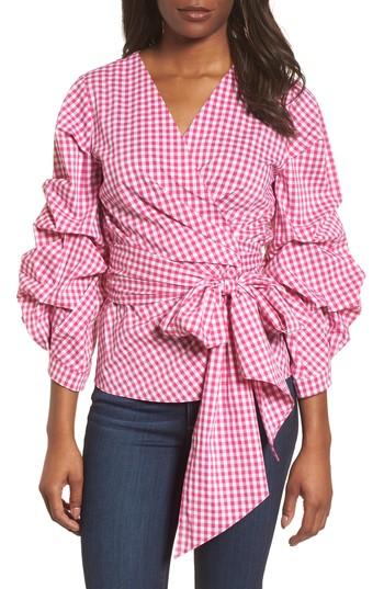 Women's Halogen Pintuck Blouson Sleeve Wrap Top - Pink