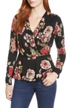 Women's Bobeau Long Sleeve Faux Wrap Knit Top, Size - Black