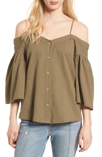 Women's Bp. Cotton Off The Shoulder Top, Size - Green