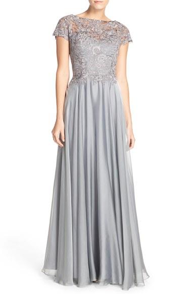 Women's La Femme Embellished Lace & Satin Ballgown - Grey