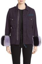 Women's Tu Es Mon Tresor Military Jacket With Genuine Fox Fur Cuffs Us / 36 Fr - Blue