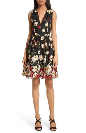 Women's Alice + Olivia Becca Embroidered Pouf Dress - Black