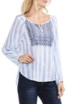 Women's Vince Camuto Stripe Pucker Peasant Blouse, Size - Blue