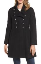 Women's Guess Double Breasted Fit & Flare Coat - Black
