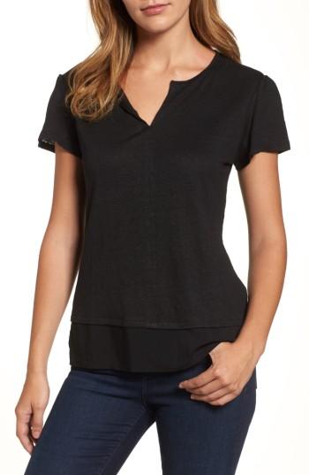 Women's Sanctuary Uptown Tiered Hem Linen Tee - Black