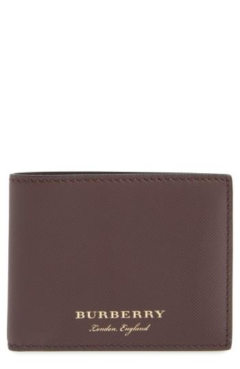 Men's Burberry Leather Bifold Wallet - Burgundy