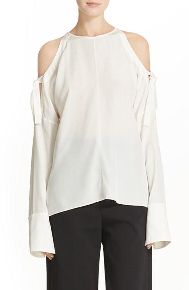 Women's Tibi Tie Sleeve Cold Shoulder Blouse