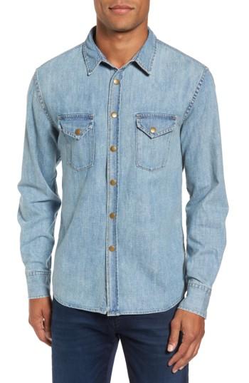 Men's Billy Reid Distressed Denim Western Shirt - Blue