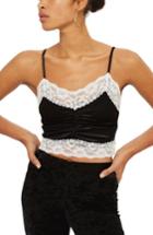 Women's Topshop Lace Trim Velvet Camisole Us (fits Like 0-2) - Black