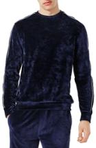 Men's Topman Piped Velour Sweatshirt - Blue