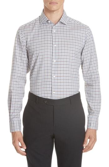 Men's Ermenegildo Zegna Classic Fit Check Sport Shirt, Size - Brown