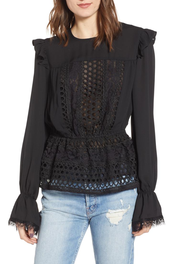 Women's Endless Rose Peplum Lace Blouse - Black