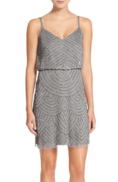 Women's Adrianna Papell Sequin Mesh Blouson Dress - Metallic