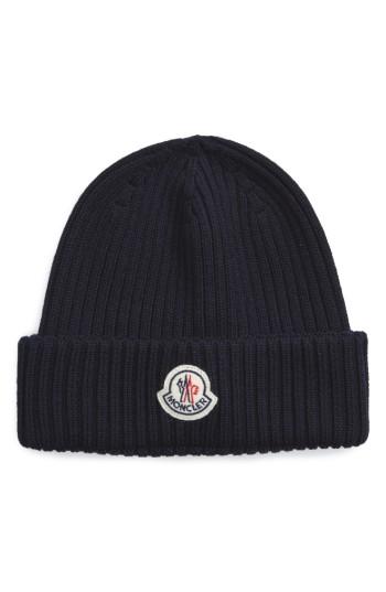 Men's Moncler Rib Knit Beanie - Blue