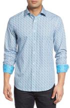 Men's Bugatchi Shaped Fit Sport Shirt, Size - Blue/green
