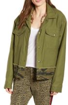 Women's Pam & Gela Slouchy Army Jacket With Removable Faux Fur Lining, Size - Green
