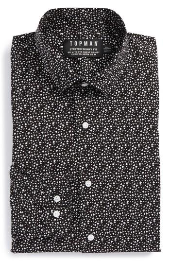 Men's Topman Skinny Fit Geo Print Stretch Woven Shirt, Size - Black