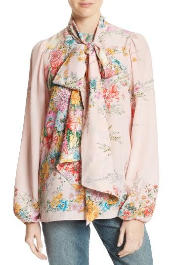 Women's N?21 Floral Print Tie Neck Silk Shirt Us / 38 It - White