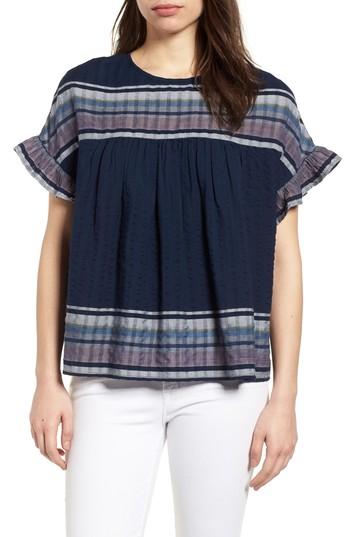 Women's Caslon Ruffle Sleeve Seersucker Top - Blue