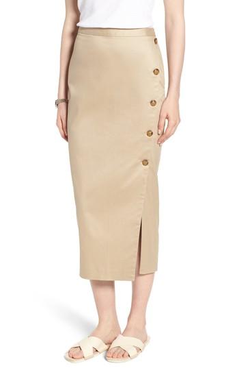 Women's 1901 Side Slit Cotton Blend Pencil Skirt - Brown