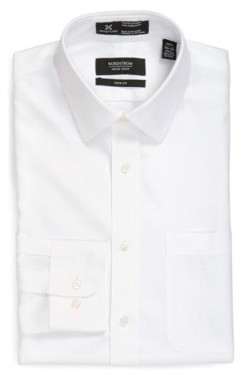 Men's Nordstrom Men's Shop Smartcare(tm) Trim Fit Herringbone Dress Shirt - 32/33 - White