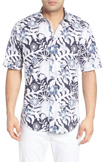 Men's Bugatchi Classic Fit Floral Sport Shirt - Blue