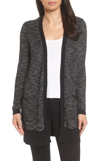 Women's Caslon Slub Stripe Cardigan - Black