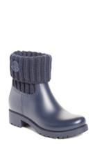 Women's Moncler 'ginette' Knit Cuff Leather Rain Boot Eu - Blue