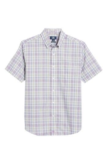 Men's Cutter & Buck Isaac Plaid Easy Care Woven Shirt - Purple