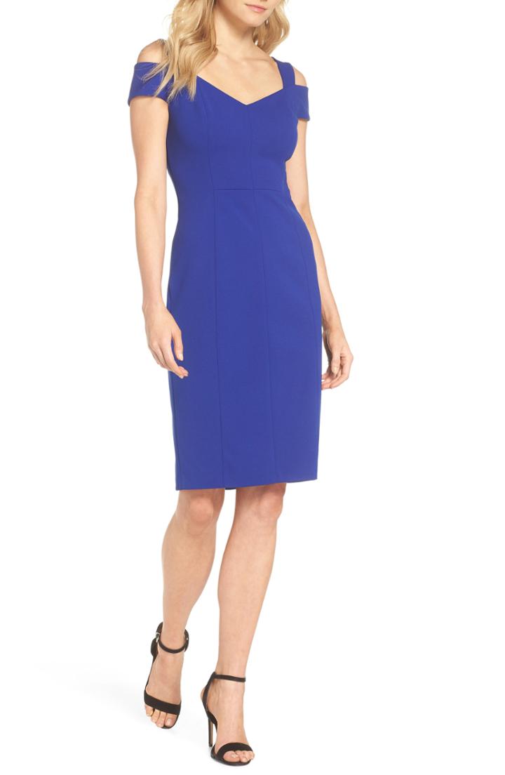 Women's Eliza J Cold Shoulder Sheath Cocktail Dress (similar To 14w) - Blue