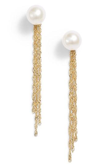 Women's Poppy Finch Gold Tassel Jacket Pearl Stud Earrings