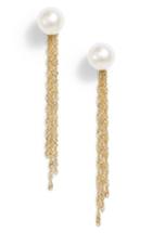 Women's Poppy Finch Gold Tassel Jacket Pearl Stud Earrings