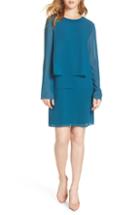 Women's Charles Henry Layered Popover Chiffon Dress, Size - Blue/green