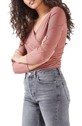 Petite Women's Topshop Ribbed Surplice Bodysuit