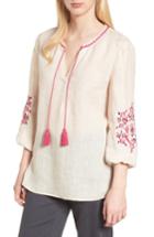 Women's Nic+zoe Flora Embroidered Linen Top - Beige