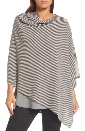 Women's Eileen Fisher Stripe Merino Wool Poncho, Size - Grey