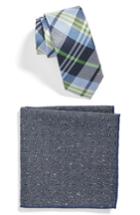 Men's The Tie Bar Crystal Wave Plaid Tie And Pocket Square Set, Size - Blue
