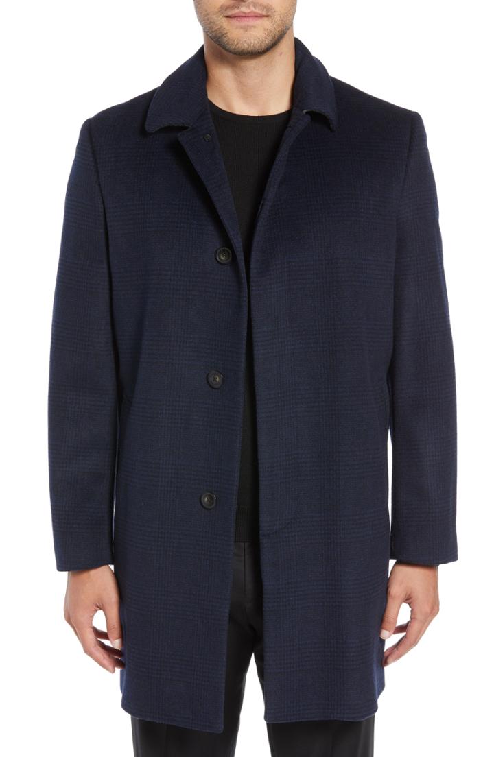 Men's Hart Schaffner Marx Turner Plaid Wool Blend Topcoat R - Blue
