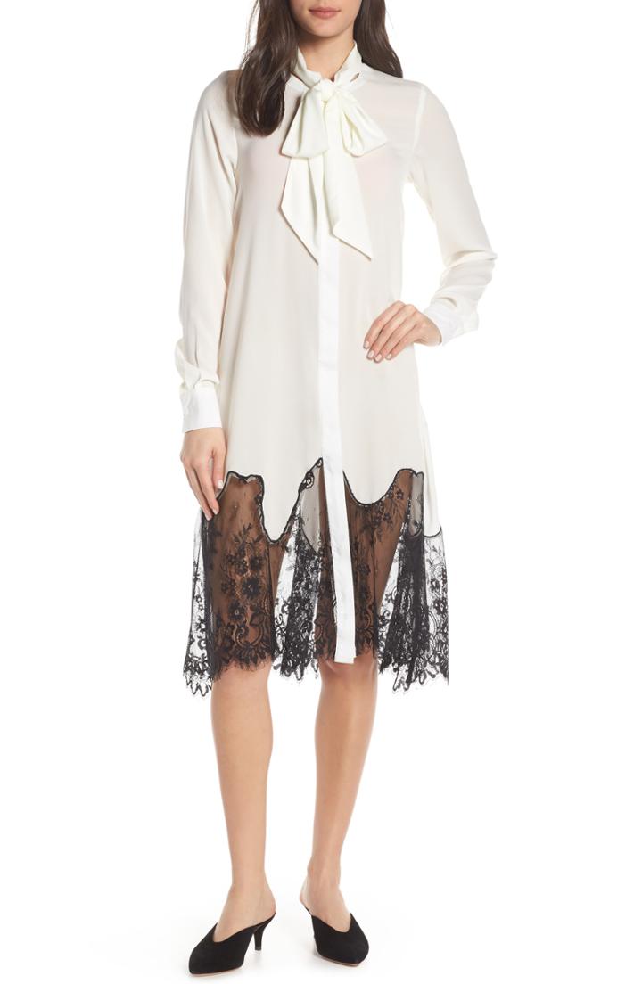 Women's Caara Bow Tie Lace Trim Shirtdress